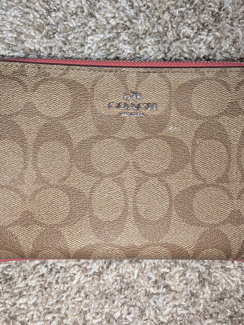 Coach Signature Canvas Wristlet in Brown with Pink Trim